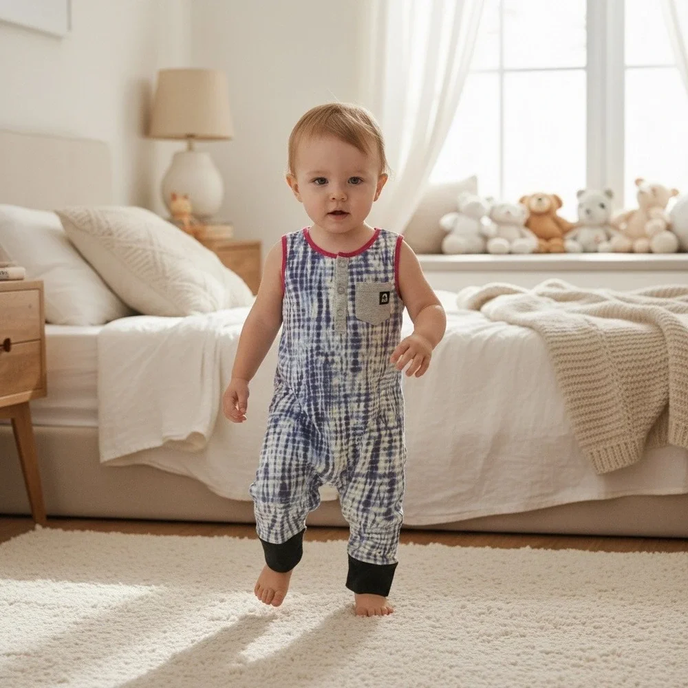 RAGS to Raches Toddler Sleeveless Romper Blue Tie‎ Dye Henley  One Piece Size 2T